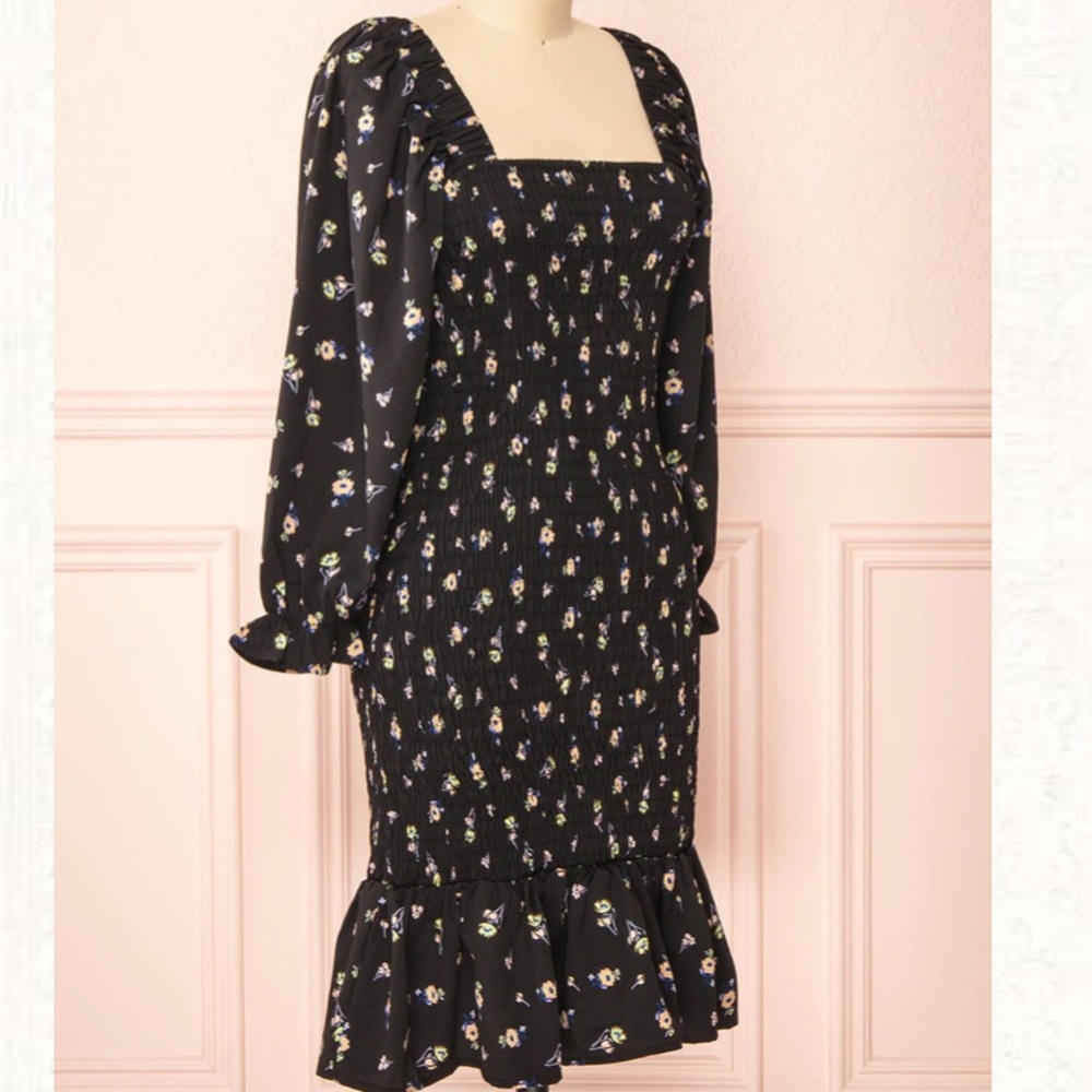 Midi Ruched Dress with Floral Pattern - Picture 2 of 4